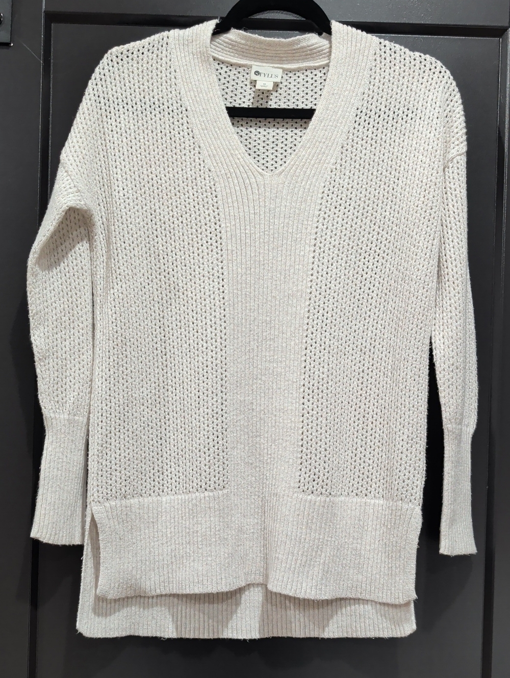 STYLUS Cream Open-Knit V-Neck Sweater